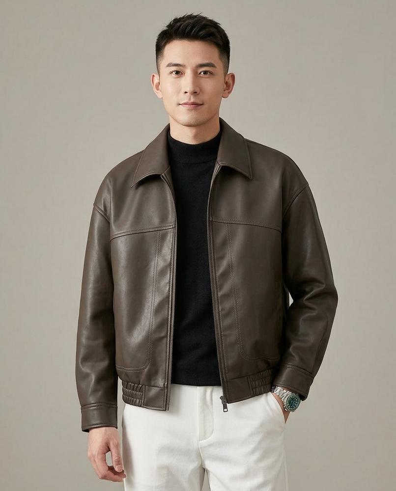 Lands Fashion - Levar | Zip-Up Collared Leather Jacket Men