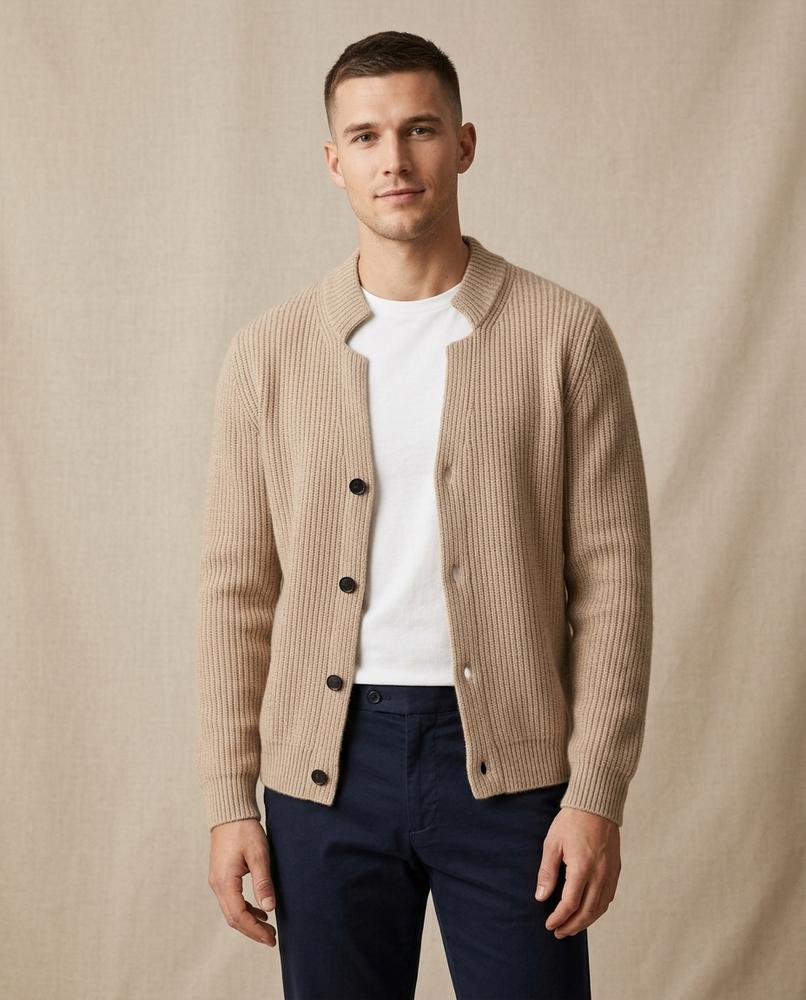 Lands Fashion - Kator | Rib-Knit Collarless Knit Cardigan Men