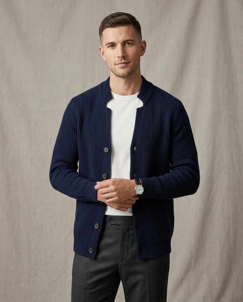 Lands Fashion - Kator | Rib-Knit Collarless Knit Cardigan Men