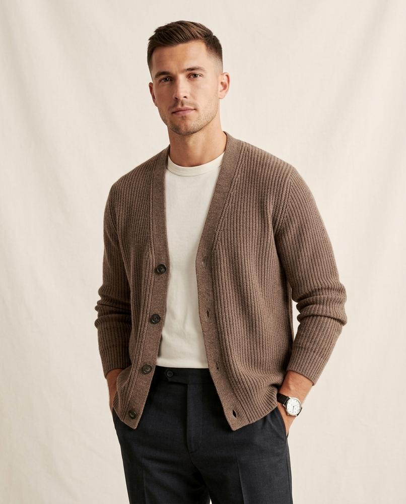 Lands Fashion - Kator | Rib-Knit Collarless Knit Cardigan Men
