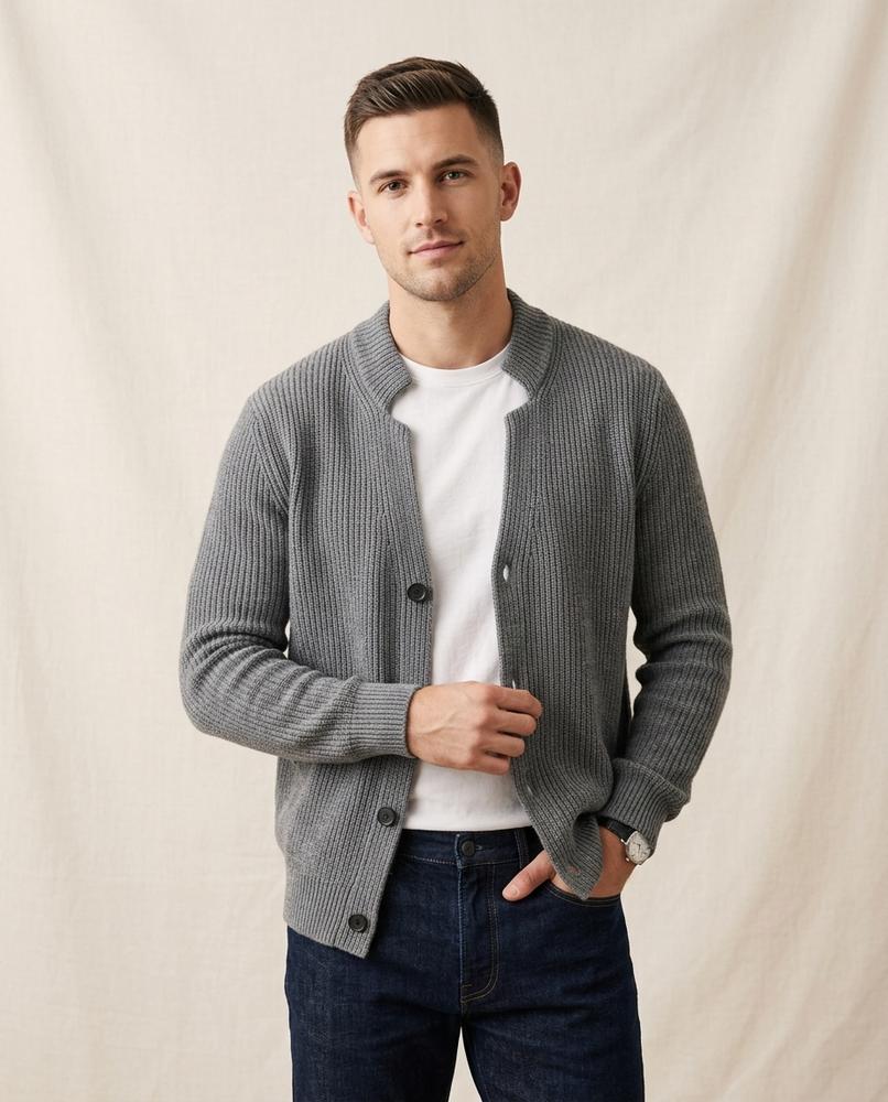 Lands Fashion - Kator | Rib-Knit Collarless Knit Cardigan Men