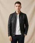 Lands Fashion - Tizan | Zip-Up Stand-Collar Leather Jacket Men