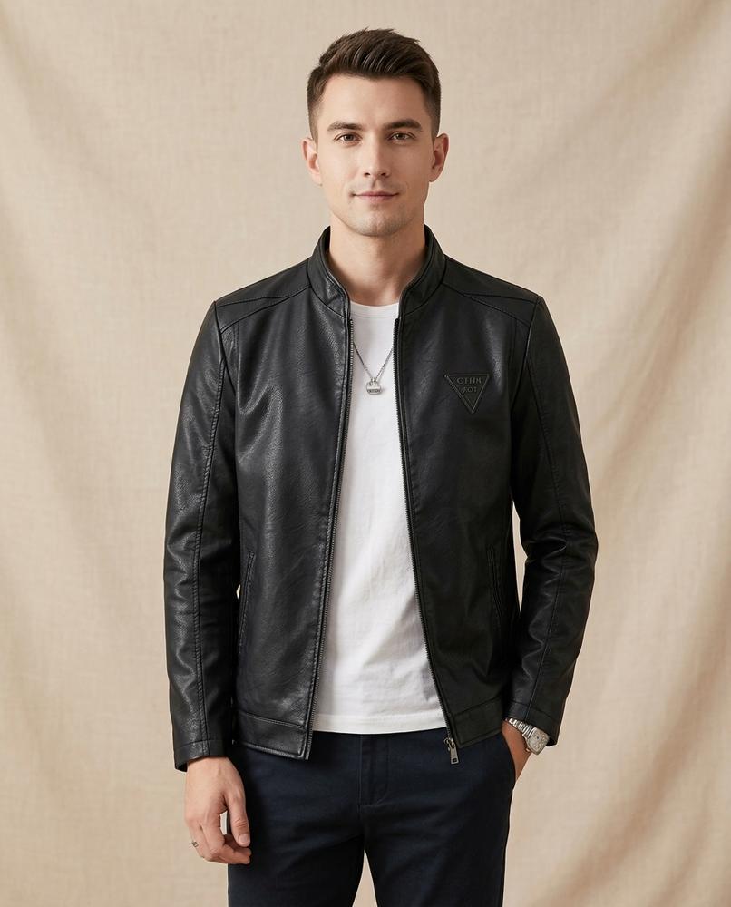 Lands Fashion - Tizan | Zip-Up Stand-Collar Leather Jacket Men
