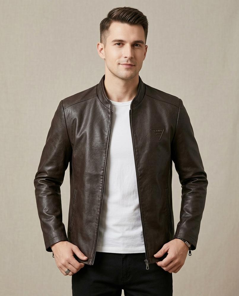 Lands Fashion - Tizan | Zip-Up Stand-Collar Leather Jacket Men