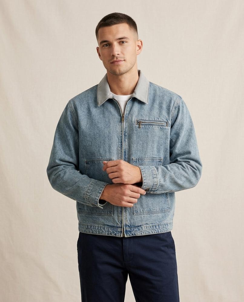 Lands Fashion - Zalar | Zip-Up Washed Denim Jacket Men