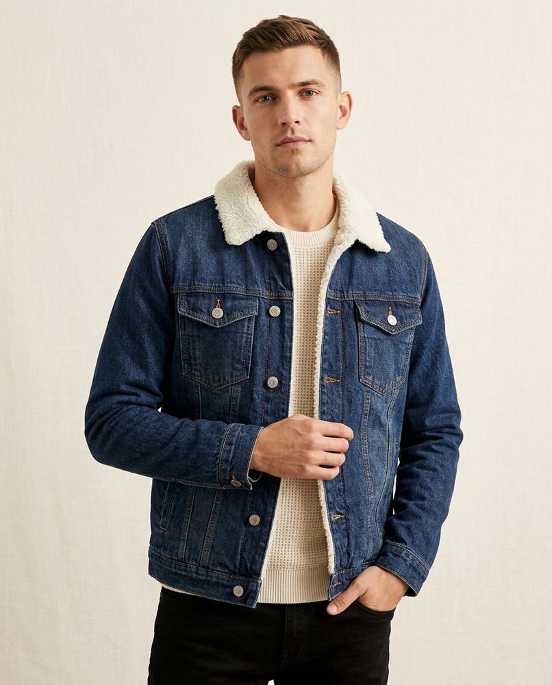 Lands Fashion - Kelan | Sherpa-Lined Button-Front Denim Jacket Men