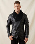 Lands Fashion - Zezan | Asymmetrical Sherpa-Collar Leather Jacket Men
