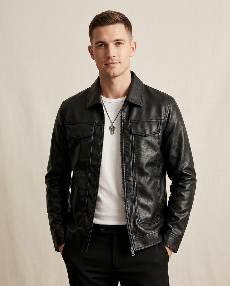 Lands Fashion - Semar | Zip-Up Collared Leather Jacket Men