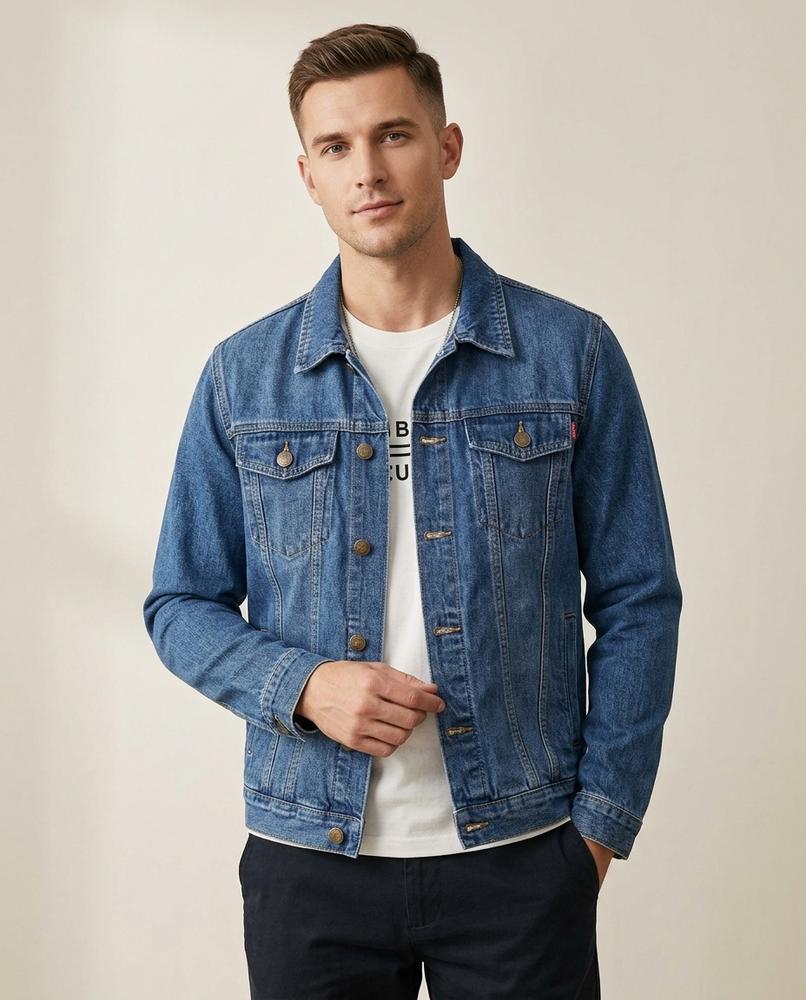 Lands Fashion - Kesin | Button-Front Long-Sleeved Denim Jacket Men