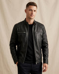 Lands Fashion - Valev | Zippered Band-Collar Leather Jacket Men