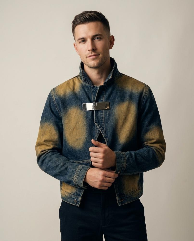 Lands Fashion - Arren | Cropped Clasp-Closure Denim Jacket Men