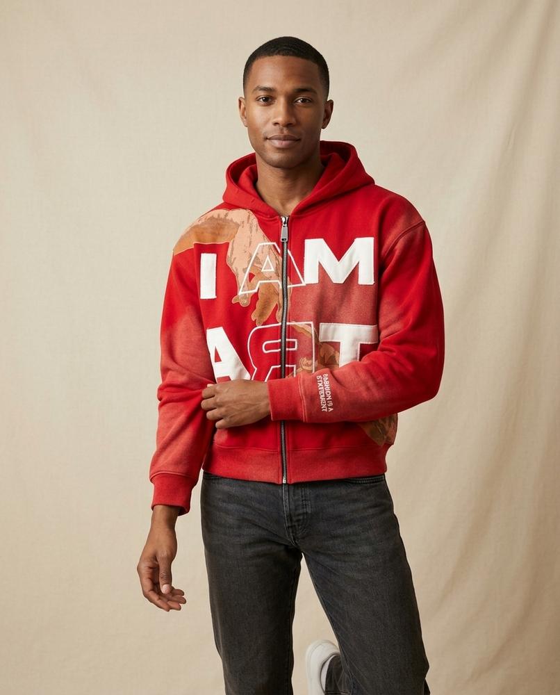 Lands Fashion - Calar | Zip-Up Appliquéd Hoodie Unisex