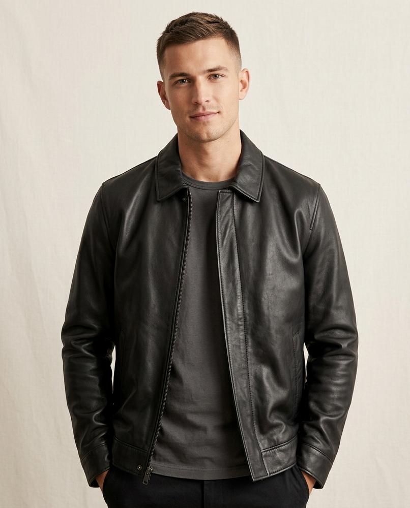 Lands Fashion - Saron | Zip-Up Collared Leather Jacket Men