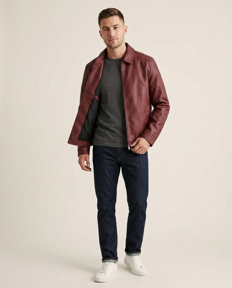 Lands Fashion - Saron | Zip-Up Collared Leather Jacket Men