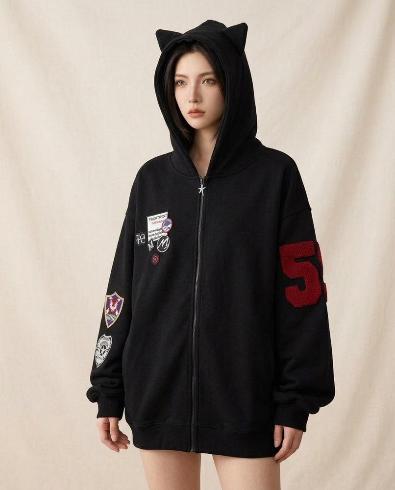Lands Fashion - Ravin | Zip-Up Patched Hoodie Unisex
