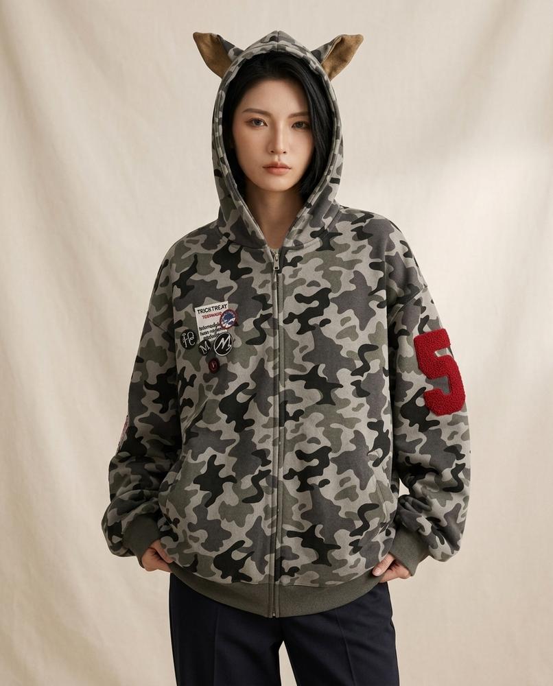 Lands Fashion - Ravin | Zip-Up Patched Hoodie Unisex