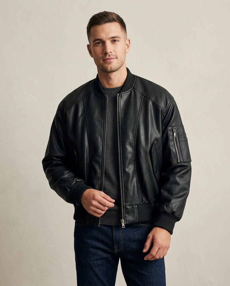 Lands Fashion - Rosil | Faux Leather Lined Bomber Jacket Men