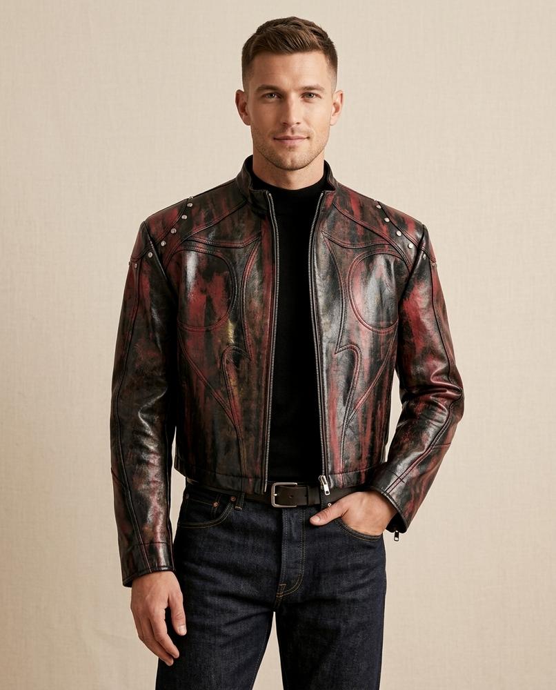 Lands Fashion - Notir | Studded Distressed Leather Jacket Men