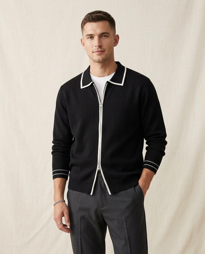 Lands Fashion - Yomor | Zip-Up Tipped Knit Cardigan Men