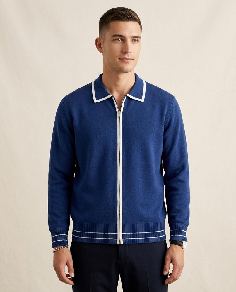 Lands Fashion - Yomor | Zip-Up Tipped Knit Cardigan Men
