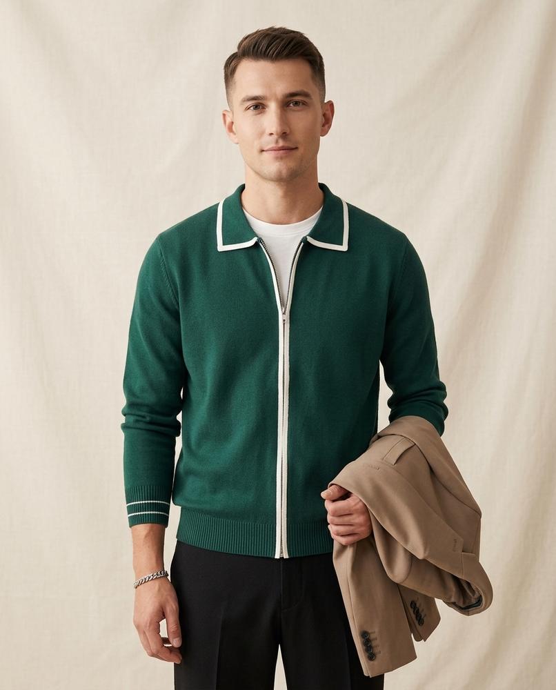 Lands Fashion - Yomor | Zip-Up Tipped Knit Cardigan Men