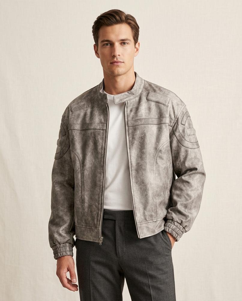 Lands Fashion - Losin | Washed-Look Zip-Up Leather Jacket Men
