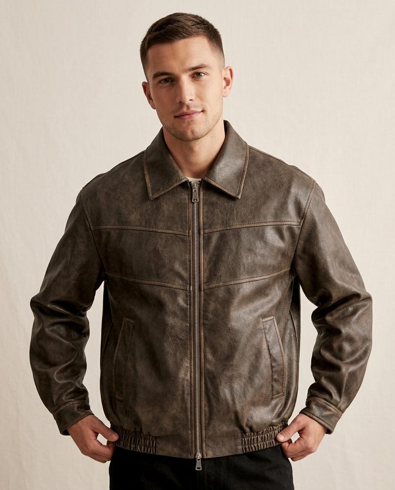 Lands Fashion - Lavit | Faux-Leather Zip-Up Jacket Men