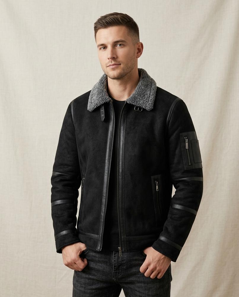 Lands Fashion - Sever | Shearling-Collar Suede-Effect Jacket Men