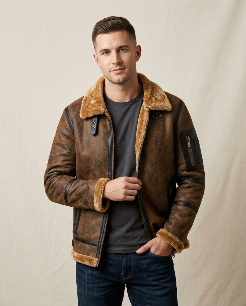 Lands Fashion - Sever | Shearling-Collar Suede-Effect Jacket Men