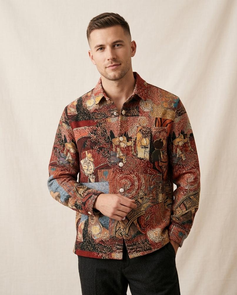 Lands Fashion - Rihal | Tapestry-Print Button-Front Jacket Unisex