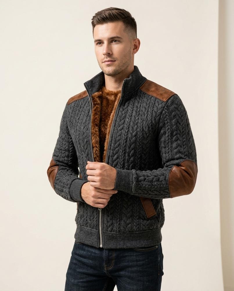 Lands Fashion - Rilom | Lined Cable-Knit Knit Cardigan Men