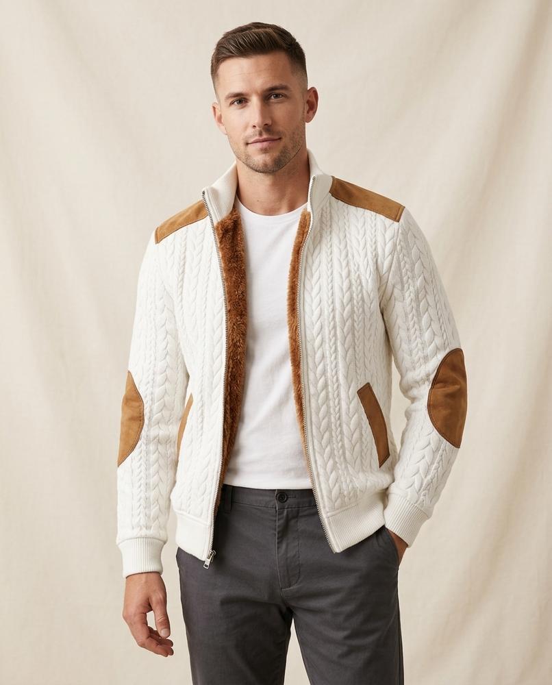 Lands Fashion - Rilom | Lined Cable-Knit Knit Cardigan Men