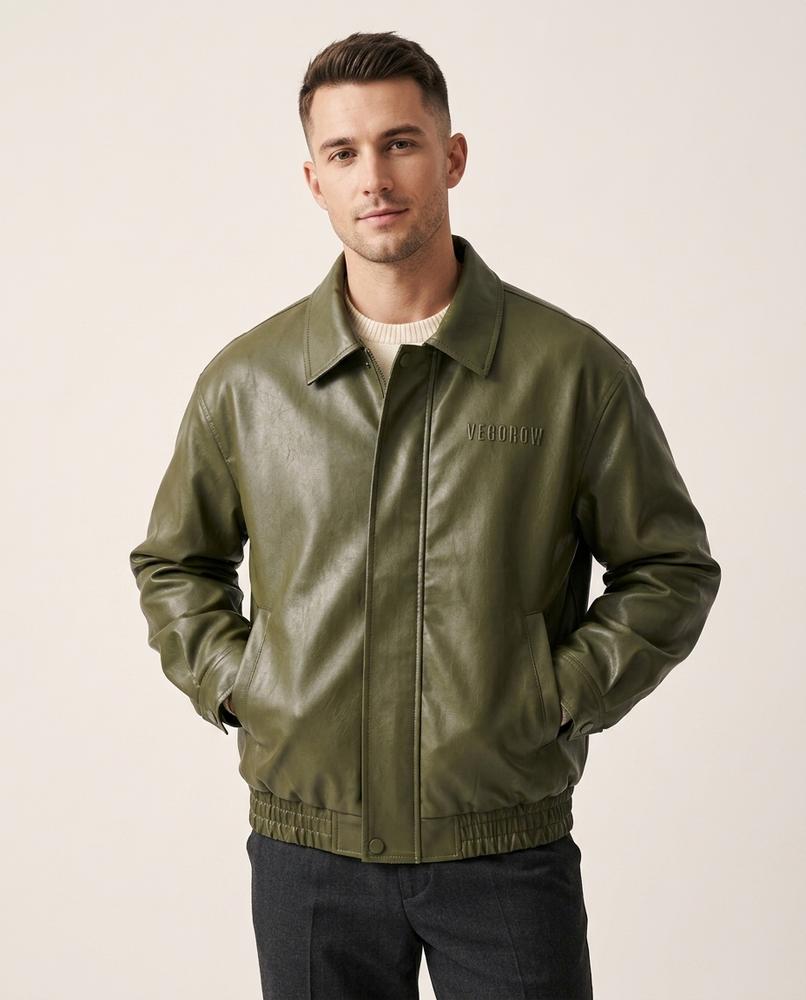 Lands Fashion - Tadan | Faux-Leather Collared Jacket Men