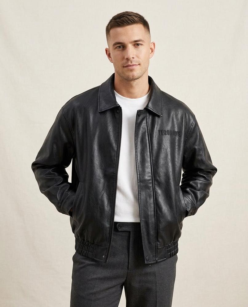Lands Fashion - Tadan | Faux-Leather Collared Jacket Men