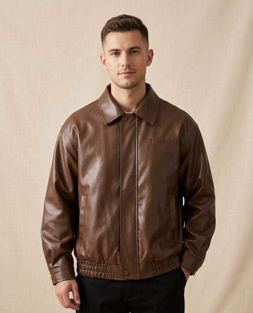 Lands Fashion - Tadan | Faux-Leather Collared Jacket Men