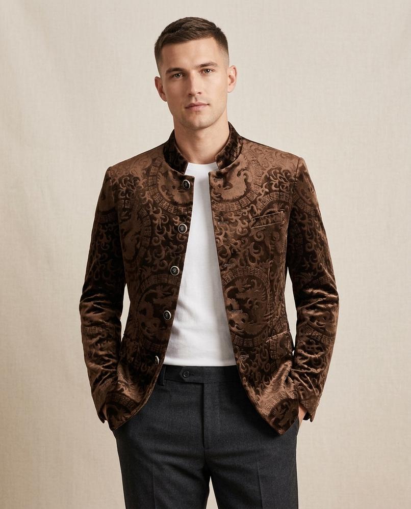 Lands Fashion - Aldan | Velvet Mandarin Collar Blazer Men