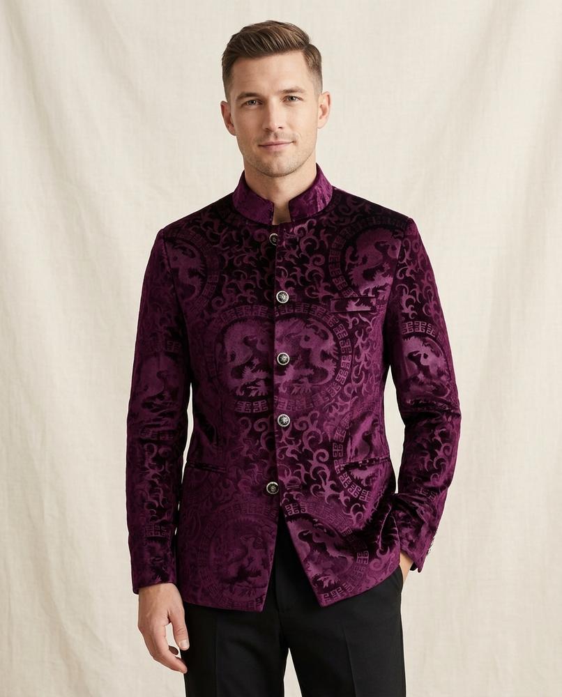 Lands Fashion - Aldan | Velvet Mandarin Collar Blazer Men