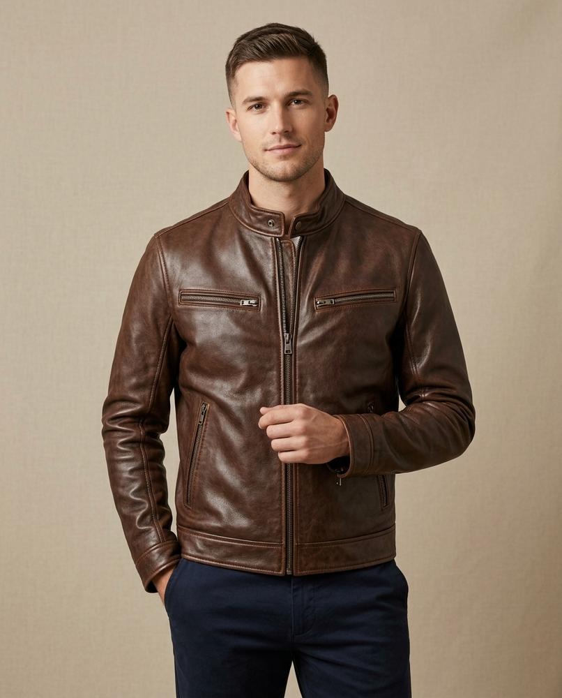 Lands Fashion - Zelom | Zippered Lined Leather Jacket Men