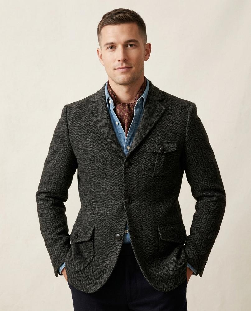 Lands Fashion - Lomer | Herringbone Slim-Fit Blazer Men