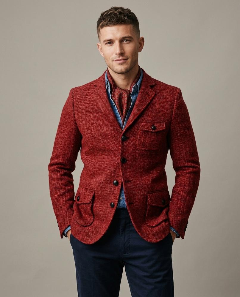 Lands Fashion - Lomer | Herringbone Slim-Fit Blazer Men