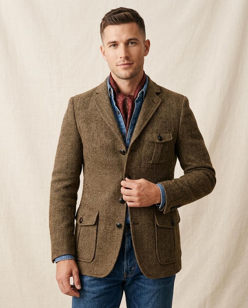 Lands Fashion - Lomer | Herringbone Slim-Fit Blazer Men