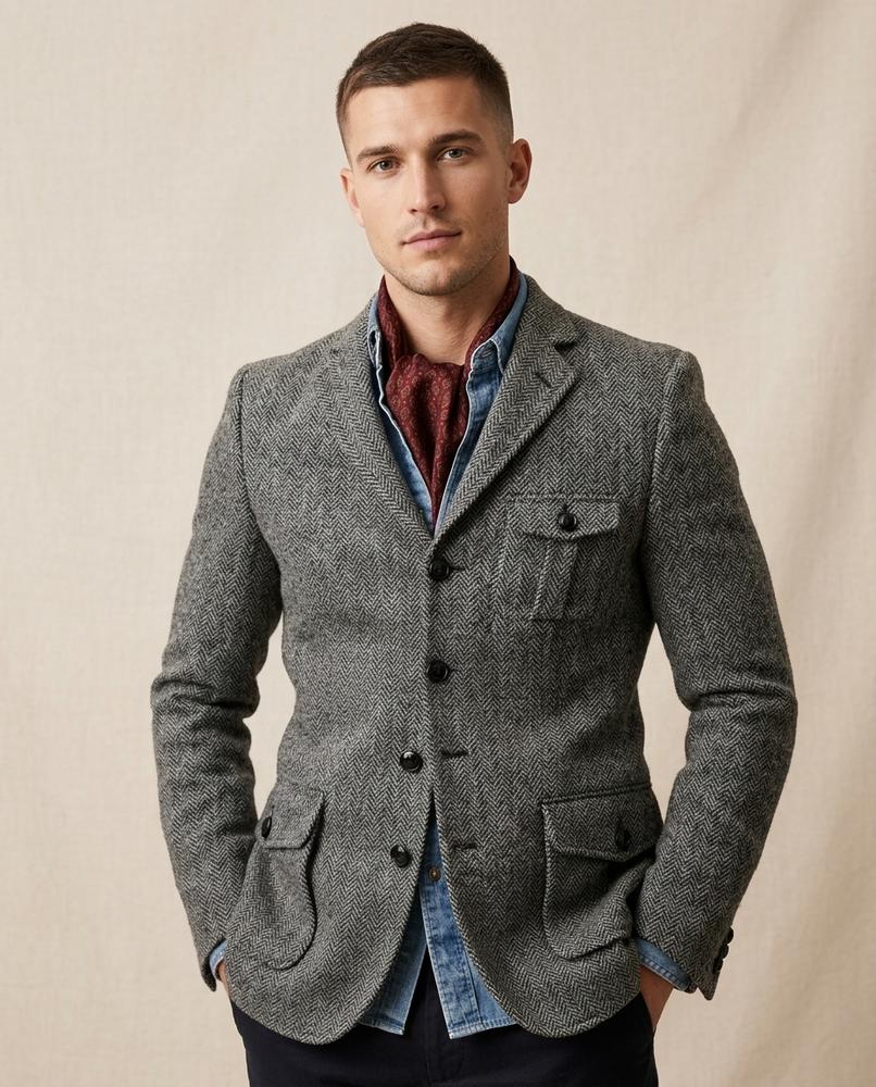 Lands Fashion - Lomer | Herringbone Slim-Fit Blazer Men