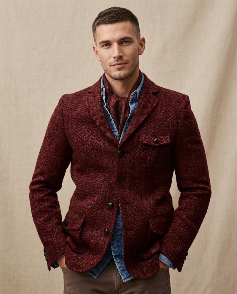 Lands Fashion - Lomer | Herringbone Slim-Fit Blazer Men