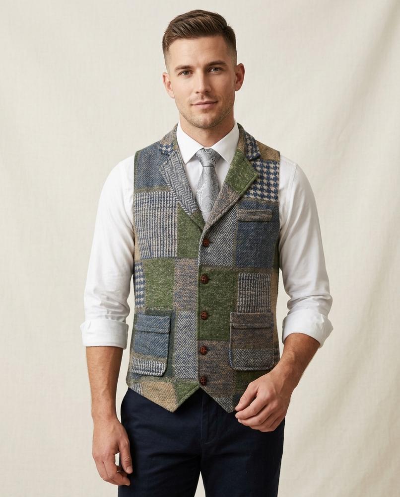 Lands Fashion - Kemon | Patchwork Notched Lapel Vest Men
