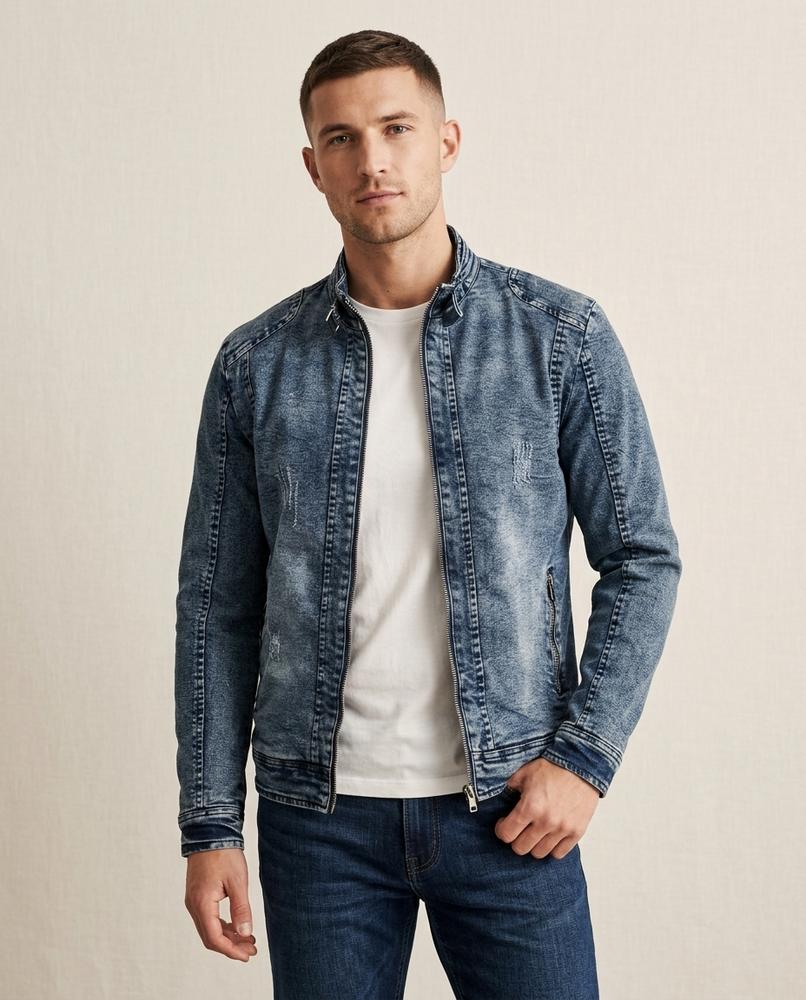 Lands Fashion - Nelen | Washed Zip-Up Denim Jacket Men