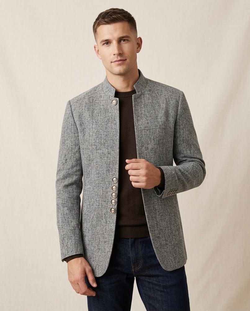 Lands Fashion - Lyran | Textured Stand-Up Collar Blazer Men