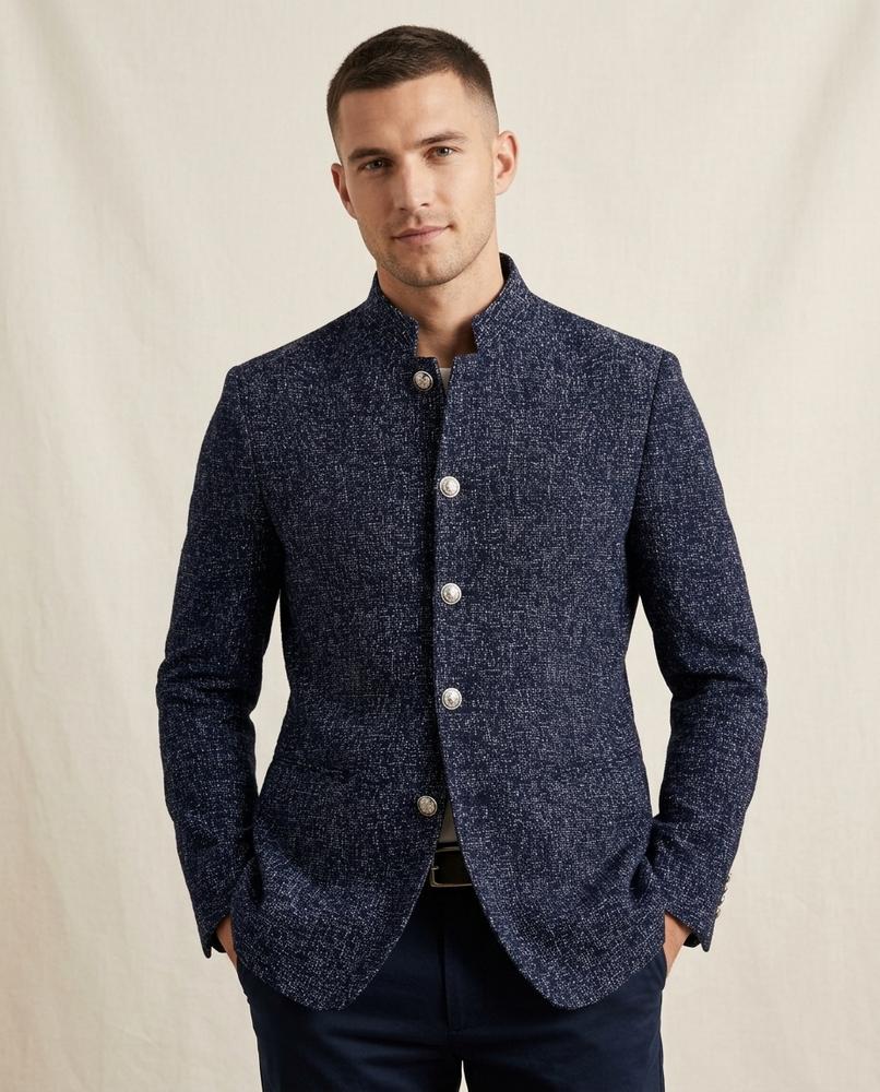Lands Fashion - Lyran | Textured Stand-Up Collar Blazer Men