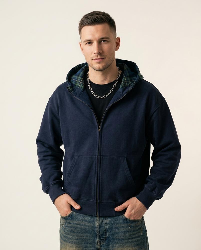 Lands Fashion - Nesil | Zip-Up Plaid-Lined Hoodie Men