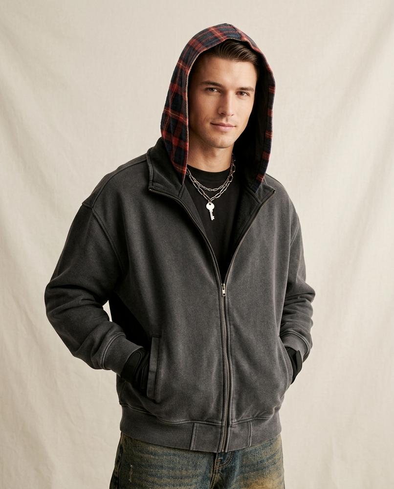 Lands Fashion - Nesil | Zip-Up Plaid-Lined Hoodie Men
