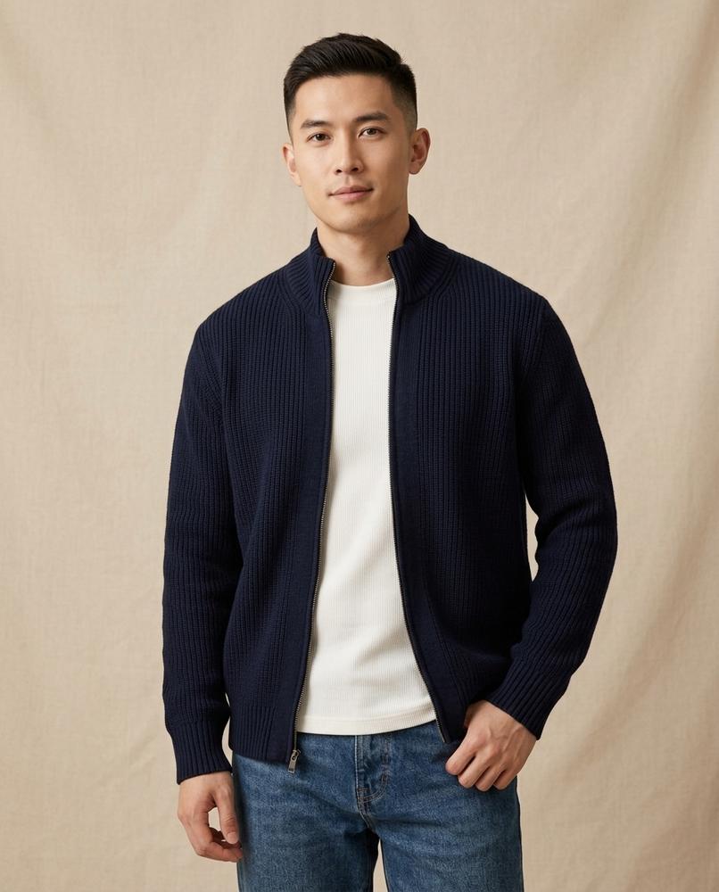 Lands Fashion - Niren | Rib-Knit Zip-Up Knit Cardigan Men